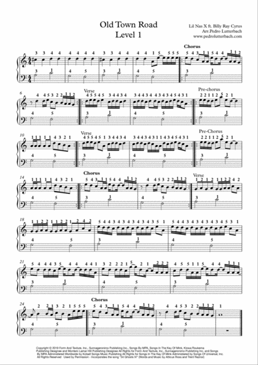 Old Town Road (remix) Easy Piano scores gallery preview page 1