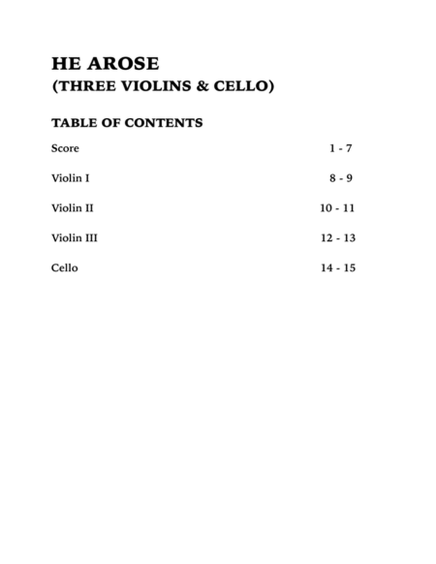 He Arose (String Quartet): Three Violins and Cello image number null