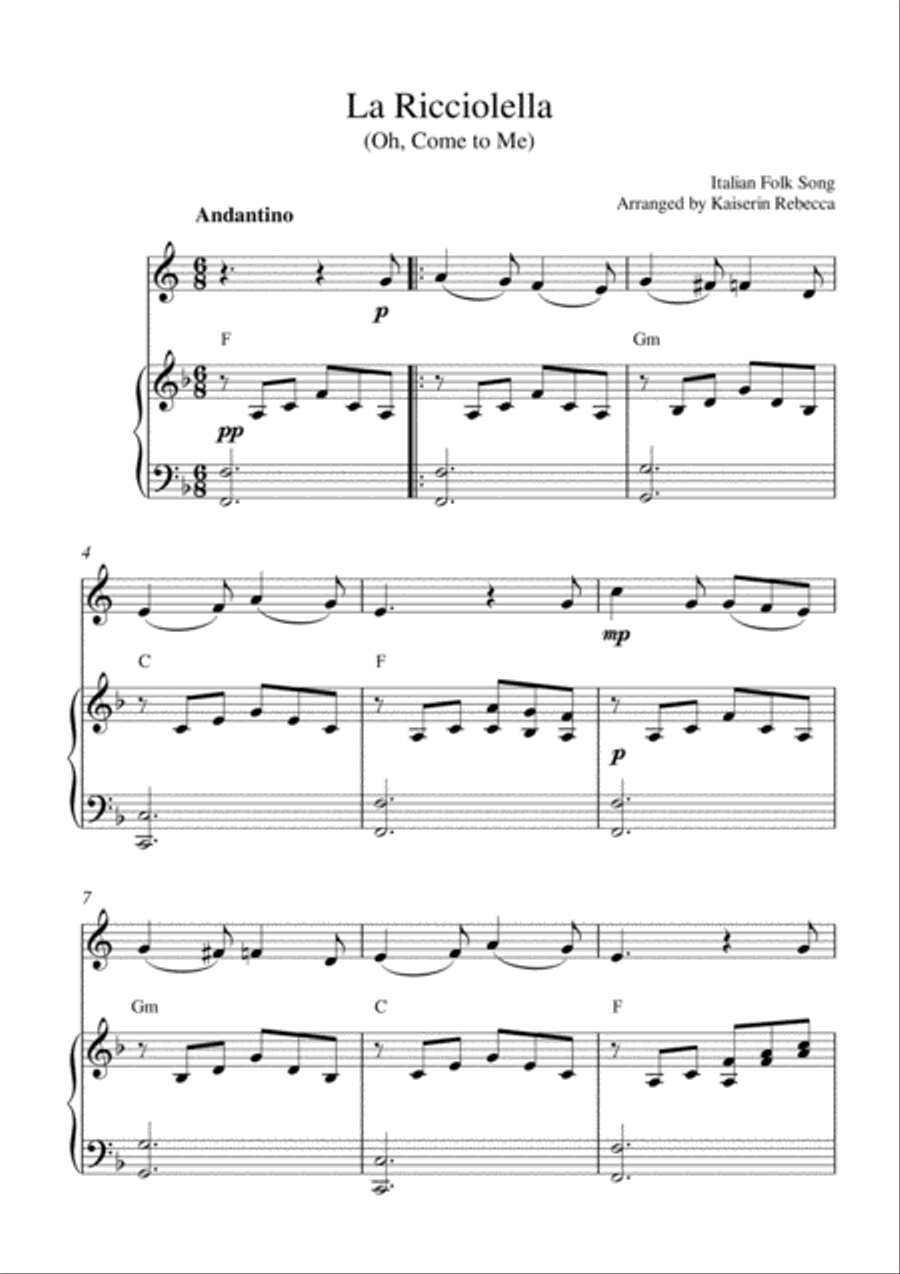 La Ricciolella (Oh, Come to Me) (English horn solo and piano accompaniment with chords) English Horn scores gallery preview page 1