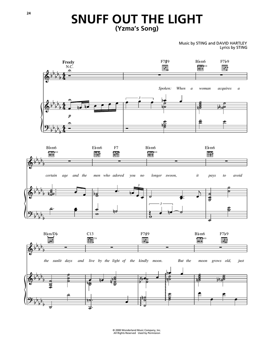 Snuff Out The Light (Yzma's Song) (from The Emperor's New Groove) Piano, Vocal, Guitar scores gallery preview page 1