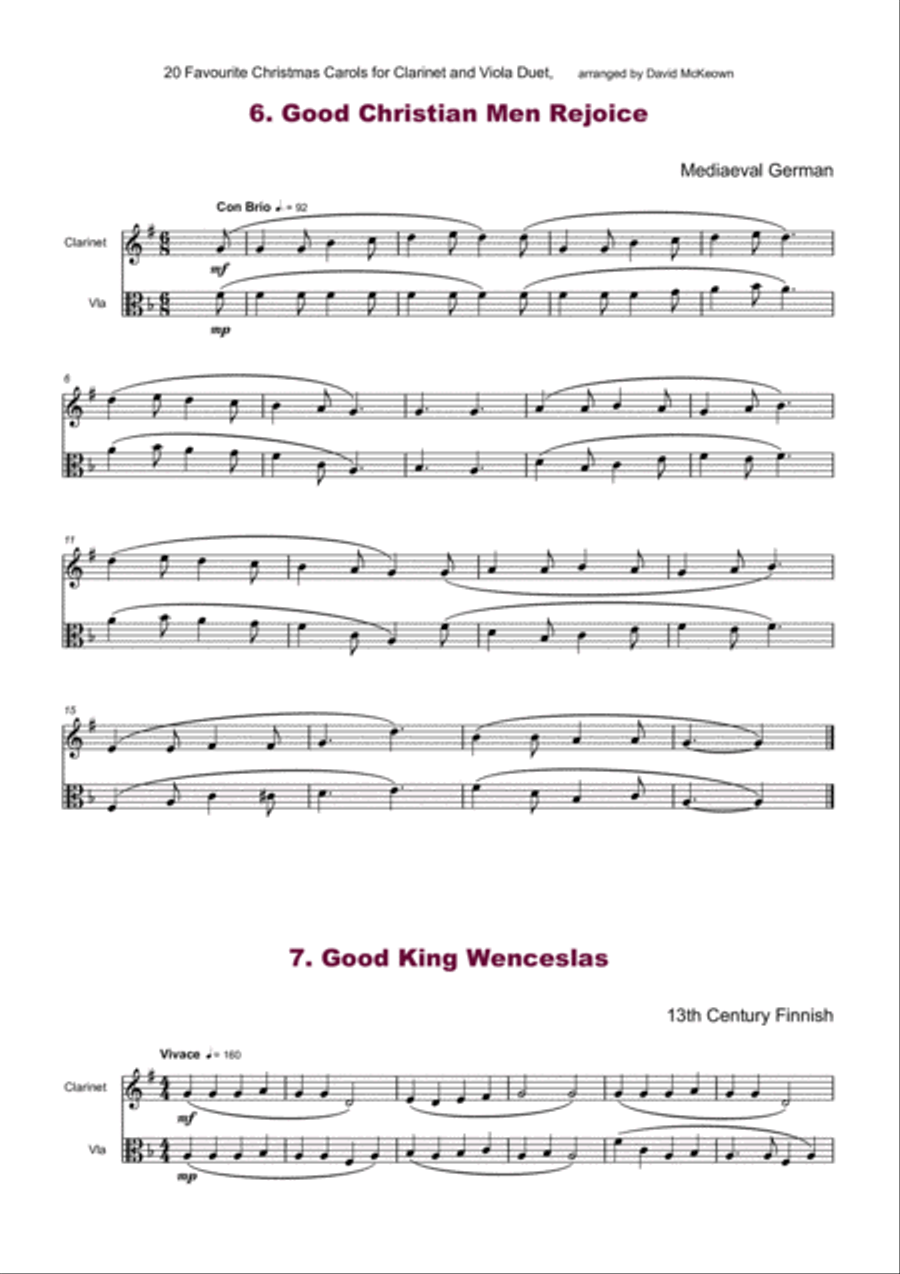 20 Favourite Christmas Carols for Clarinet and Viola Duet Clarinet scores gallery preview page 6