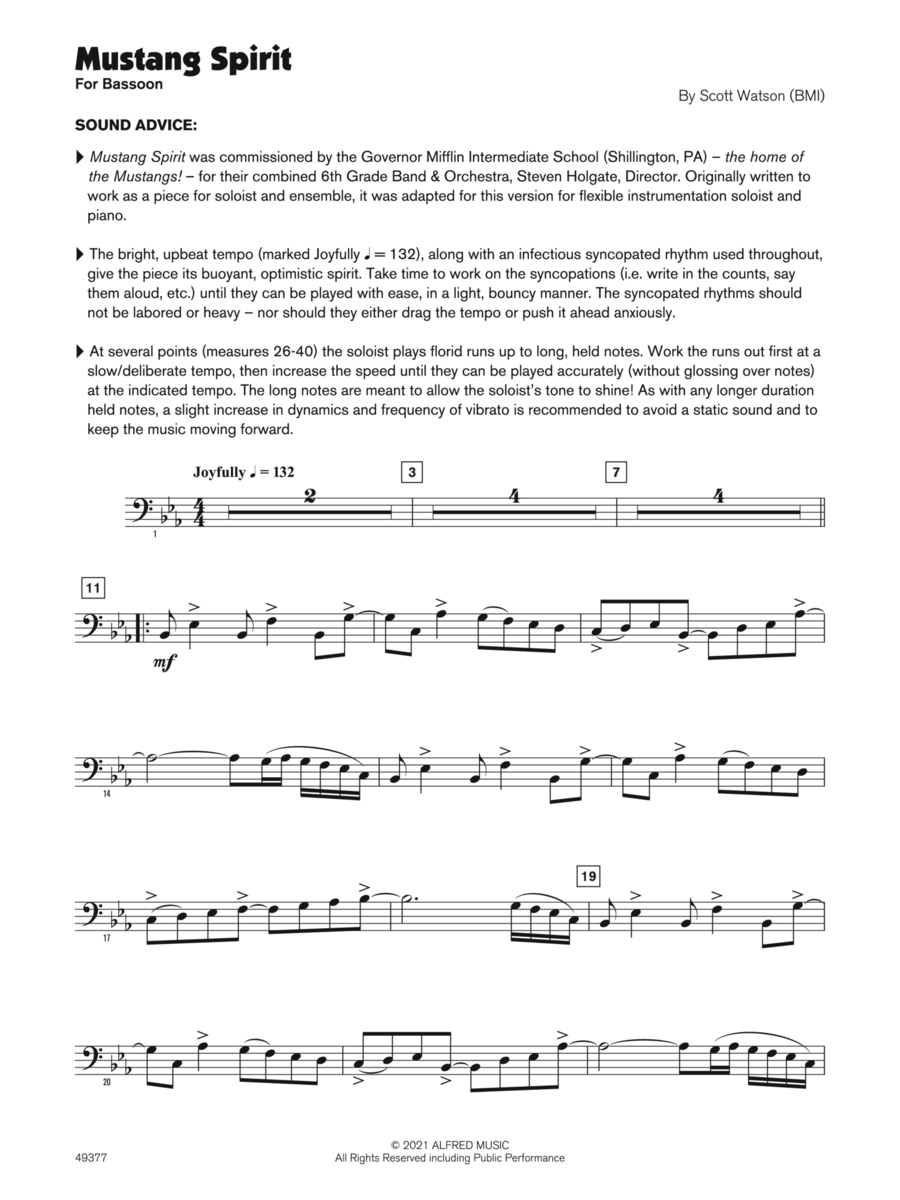 Mustang Spirit (Sound Innovations Soloist, Bassoon) Small Ensemble scores gallery preview page 1