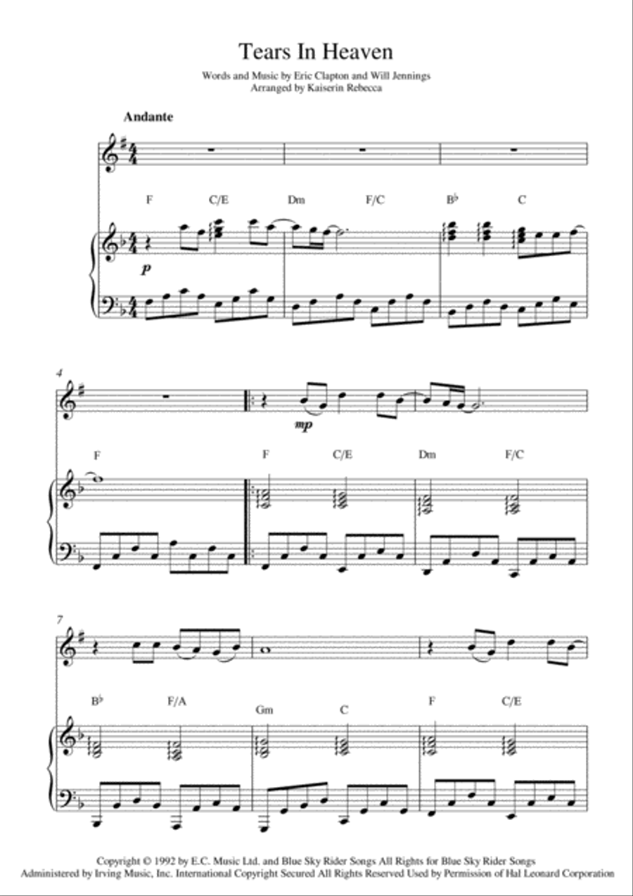 Tears In Heaven Tenor Saxophone scores gallery preview page 1