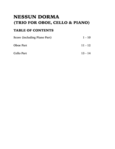 Nessun Dorma (Trio for Oboe, Cello and Piano) image number null