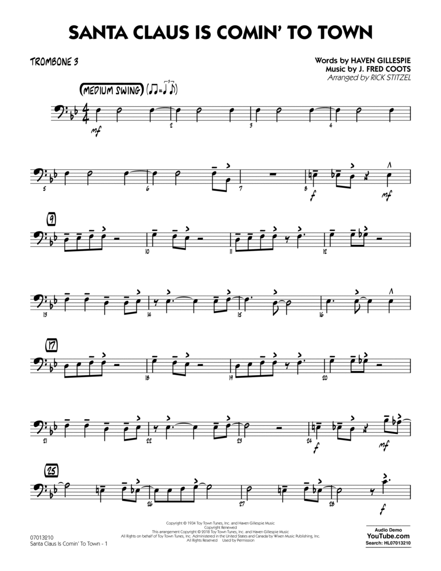 Santa Claus Is Comin' to Town - Trombone 3 Trombone scores gallery preview page 1