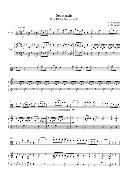 Serenade (Eine Kleine Nachtmusik), Wolfgang Amadeus Mozart, For Viola & Piano image number null