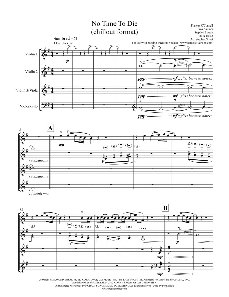 No Time To Die String Quartet scores gallery preview page 1