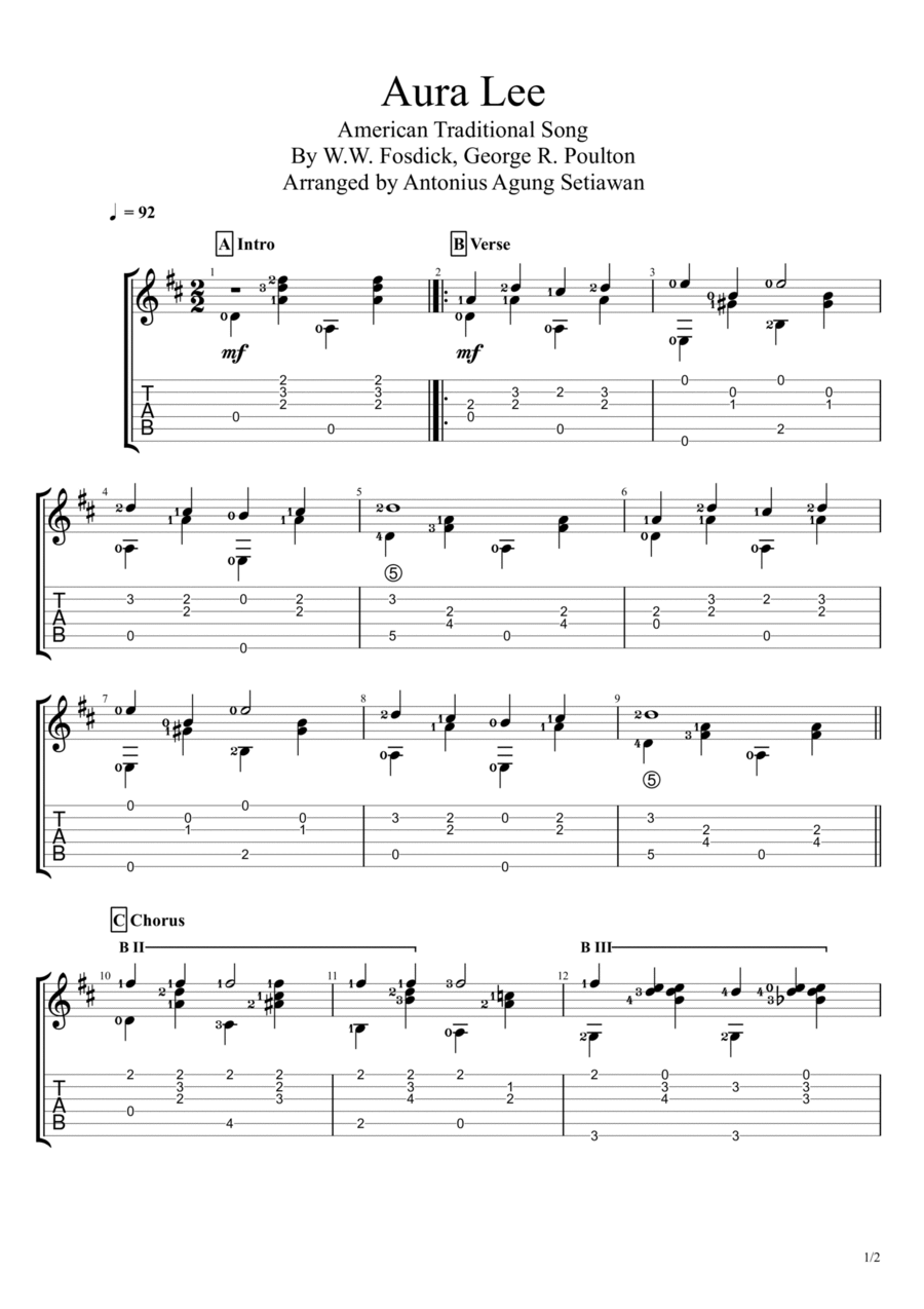 Aura Lee Acoustic Guitar scores gallery preview page 1