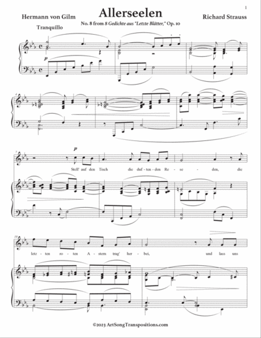 STRAUSS: Allerseelen, Op. 10 no. 8 (transposed to E-flat major)
