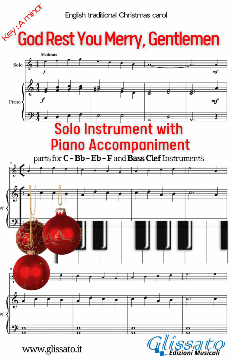 God Rest Ye Merry,Gentlemen - Solo with easy Piano acc. (key Am) image number null
