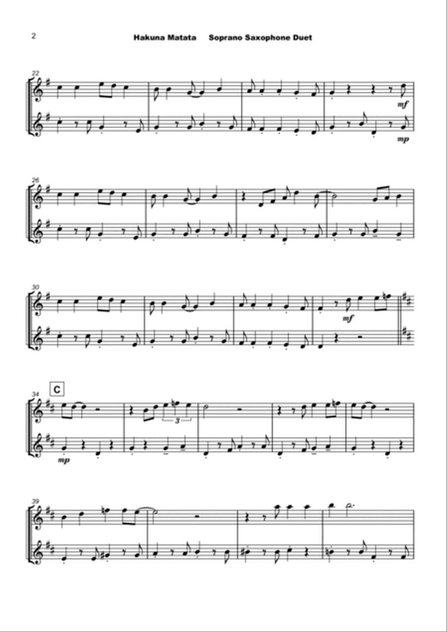 Hakuna Matata Woodwind Duet scores gallery preview page 3