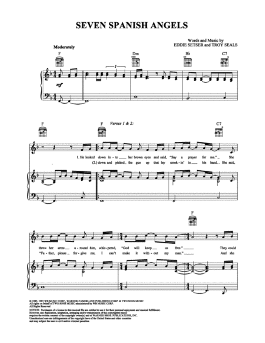 Seven Spanish Angels Piano, Vocal, Guitar scores gallery preview page 1