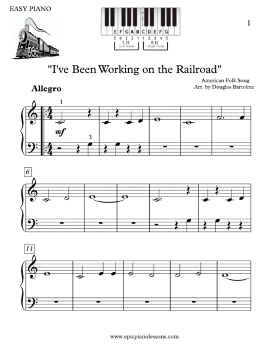 I've Been Working on the Railroad Easy Piano scores gallery preview page 1