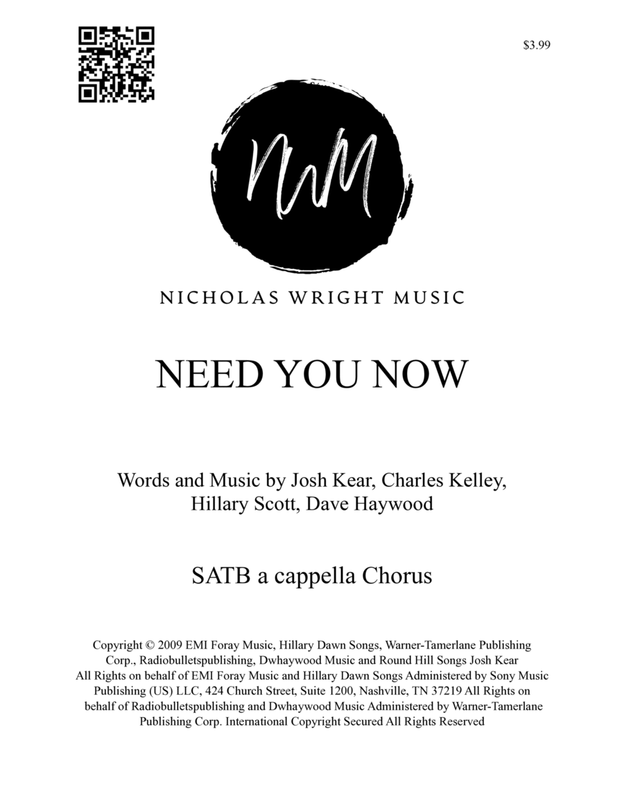 Need You Now 4-Part scores gallery preview page 1