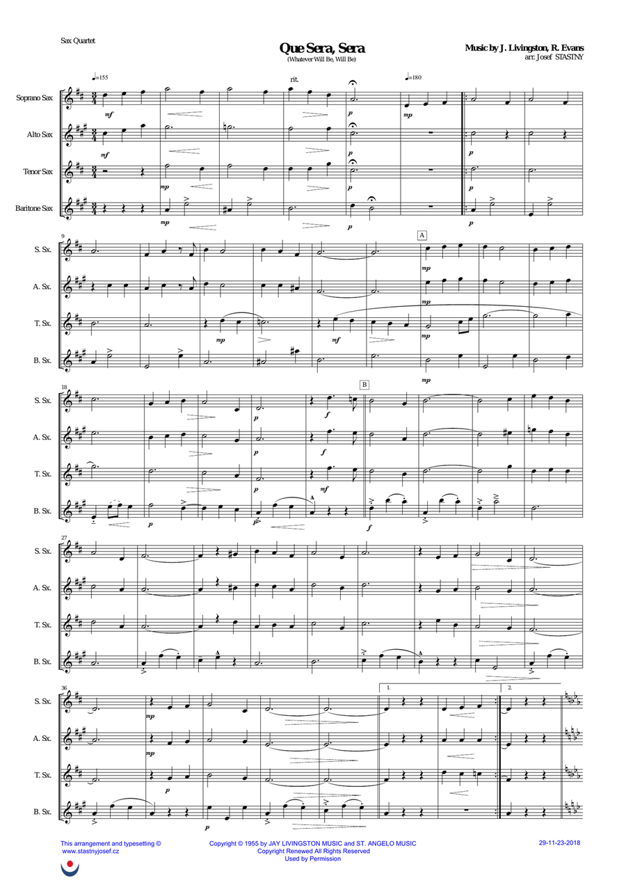 Que Sera, Sera (whatever Will Be, Will Be) Woodwind Quartet scores gallery preview page 1