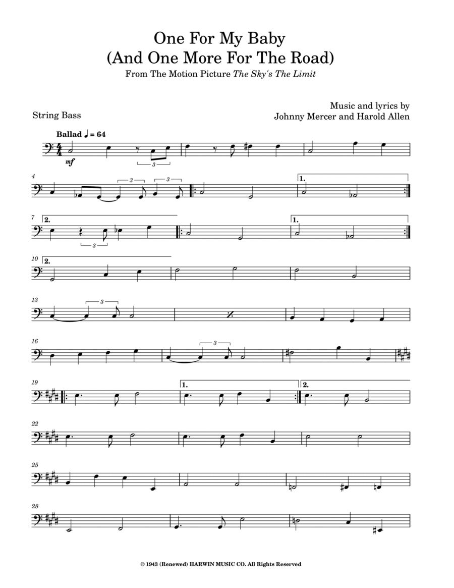 One For My Baby (And One More For The Road) Double Bass scores gallery preview page 1