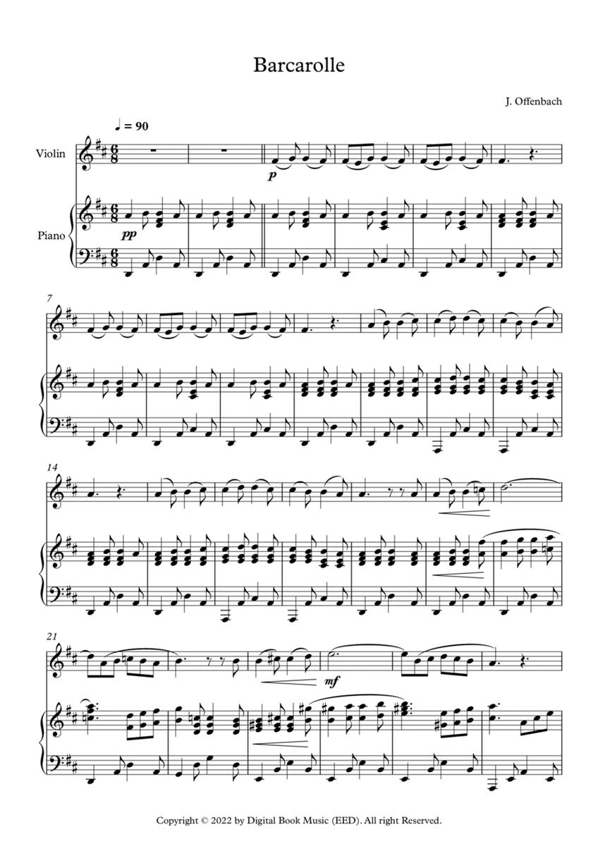 Barcarolle - Jacques Offenbach (Violin + Piano) image number null
