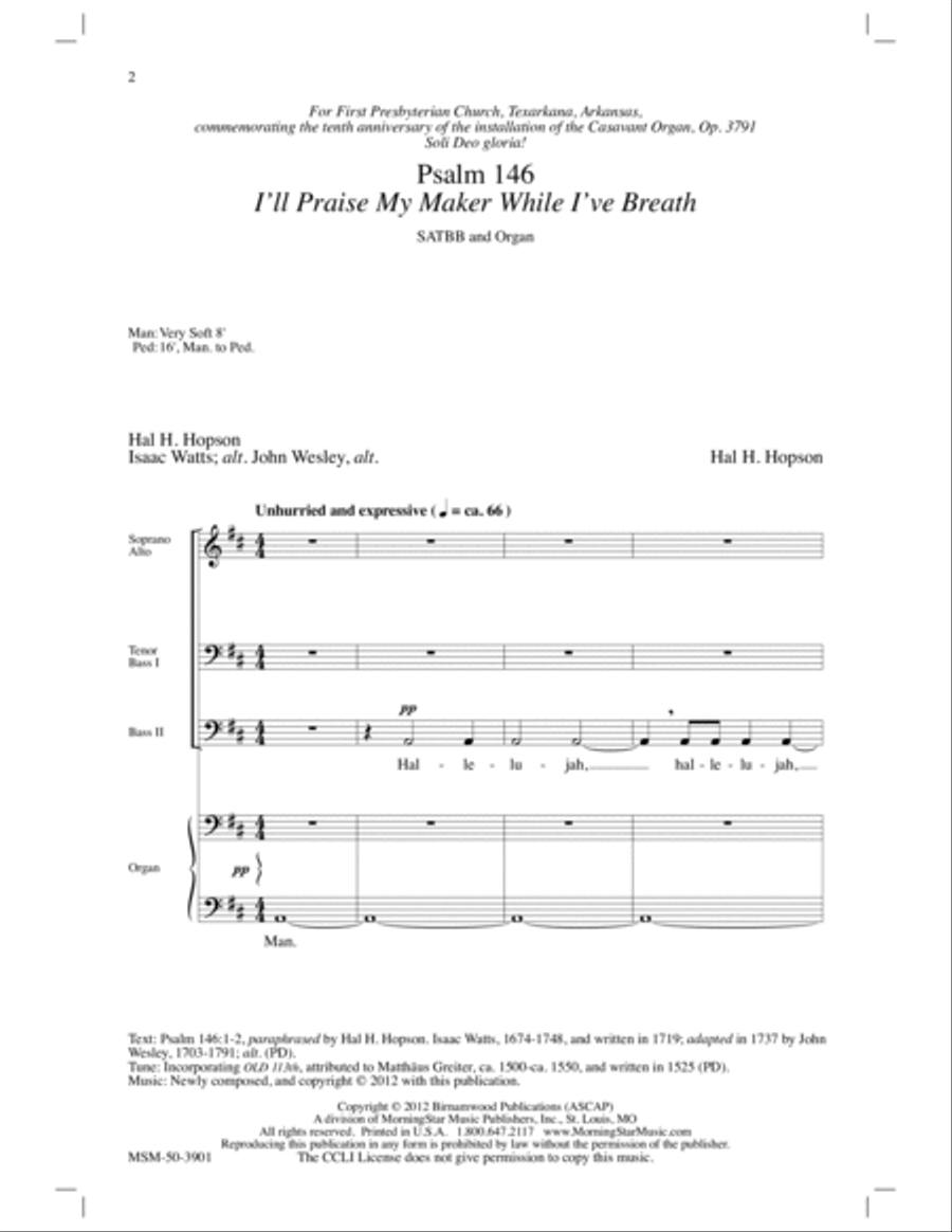 Psalm 146: I'll Praise My Maker While I've Breath Divisi scores gallery preview page 2