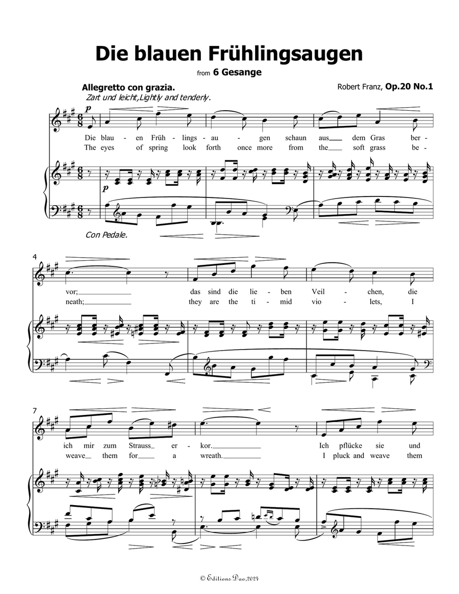 Die blauen Fruhlingsaugen, by Robert Franz, in A Major Voice scores gallery preview page 3
