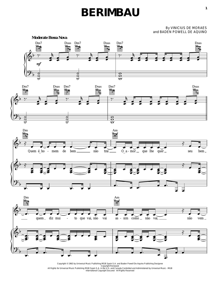 Berimbau Piano, Vocal, Guitar scores gallery preview page 1