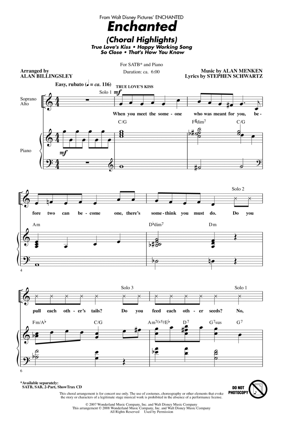 Enchanted (Choral Highlights) (arr. Alan Billingsley) 4-Part scores gallery preview page 1
