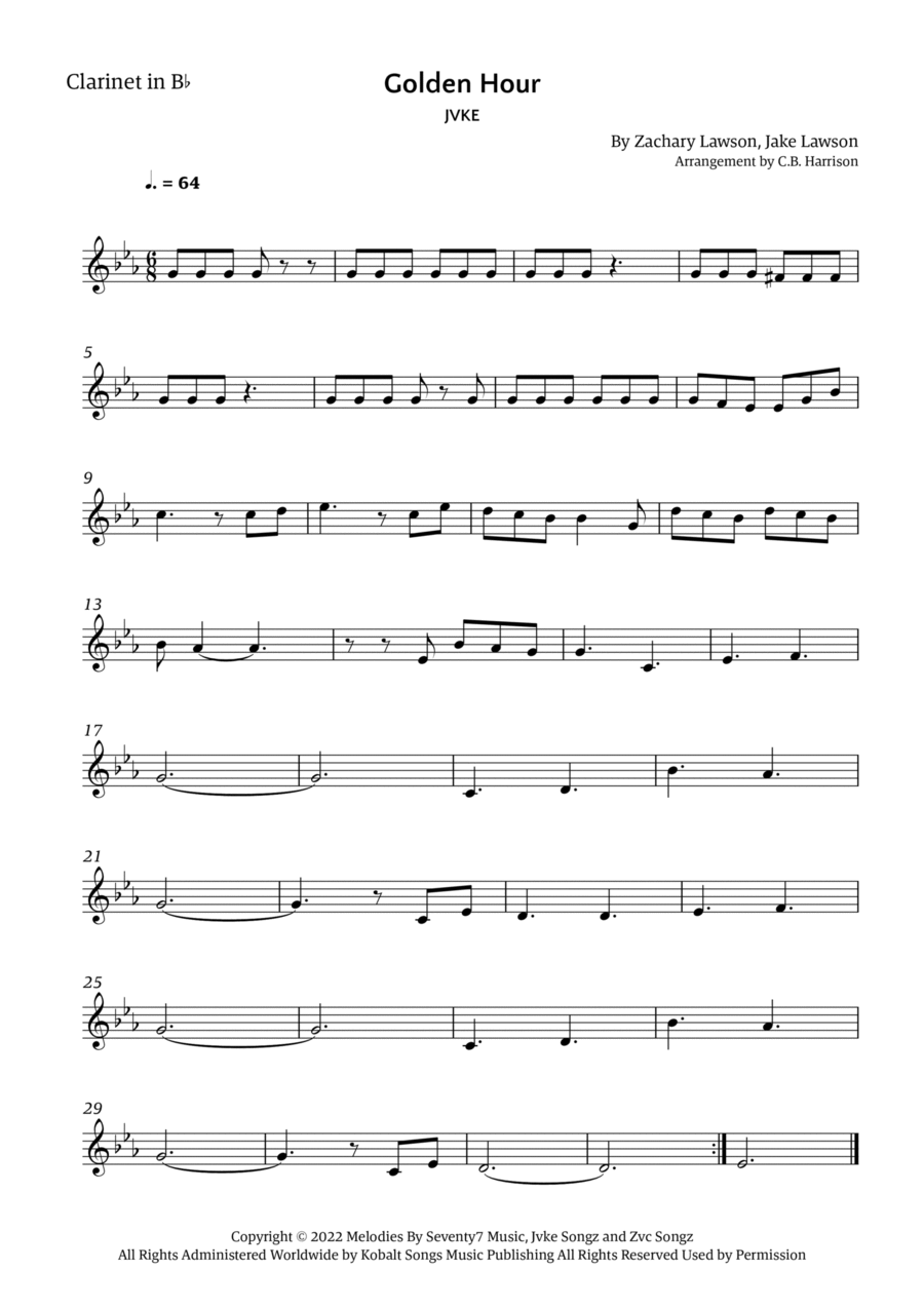 Golden Hour B-Flat Clarinet scores gallery preview page 1