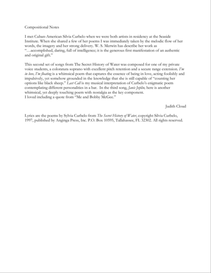 The Secret History of Water, set 2 (Music by Judith Cloud) Soprano Voice scores gallery preview page 2