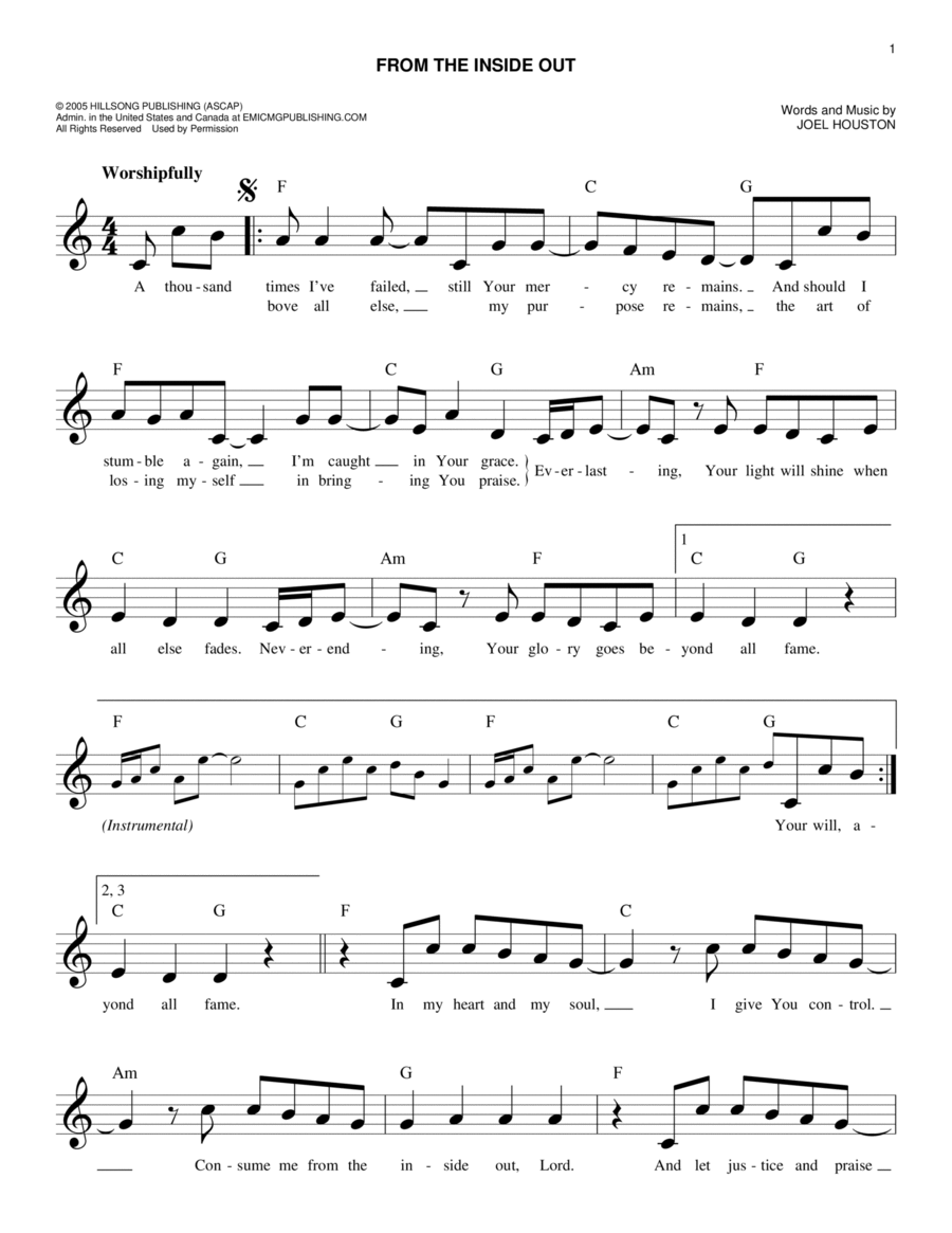 From The Inside Out Piano scores gallery preview page 1