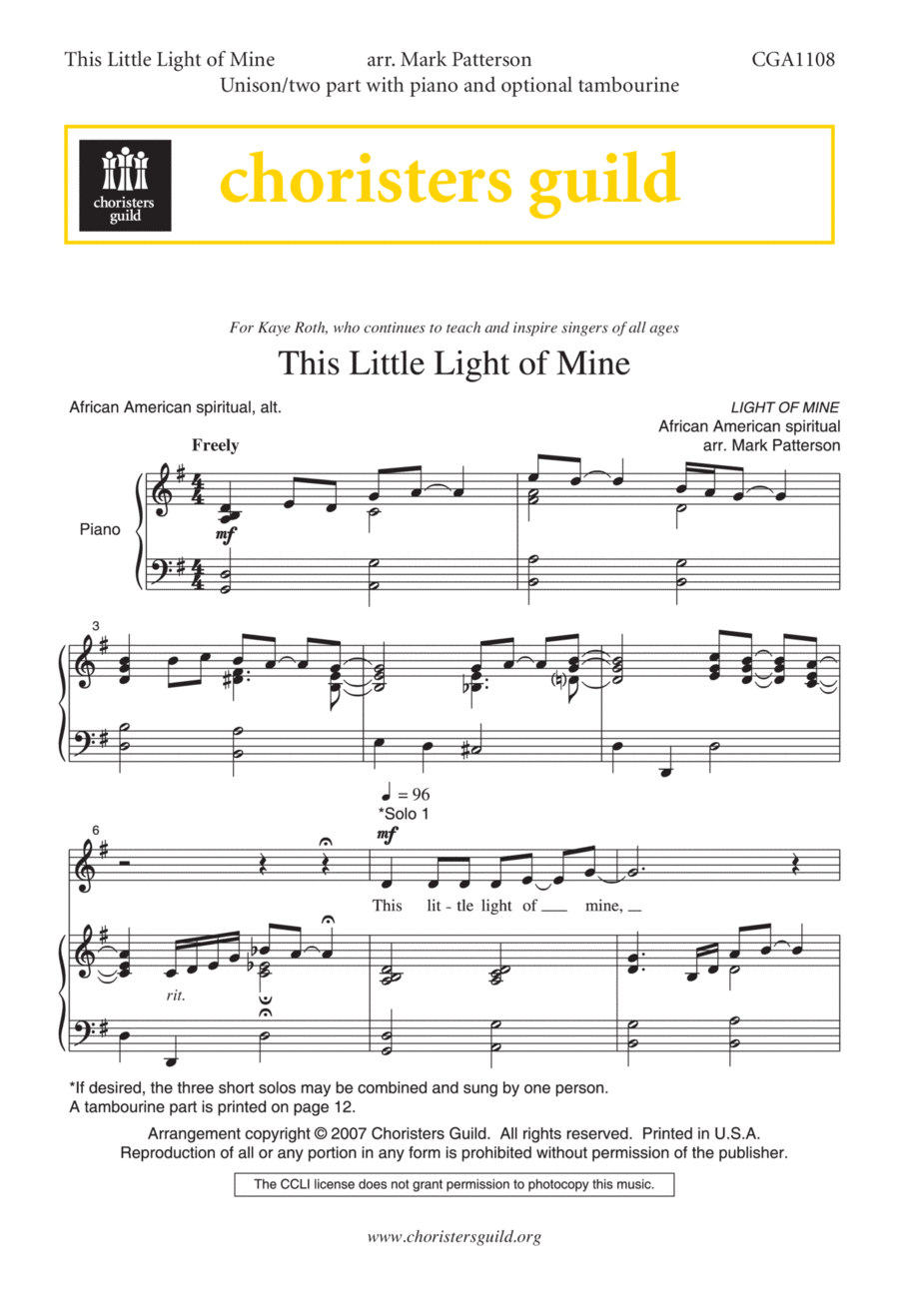This Little Light of Mine (Unison/Two-part) Unison Choir scores gallery preview page 1