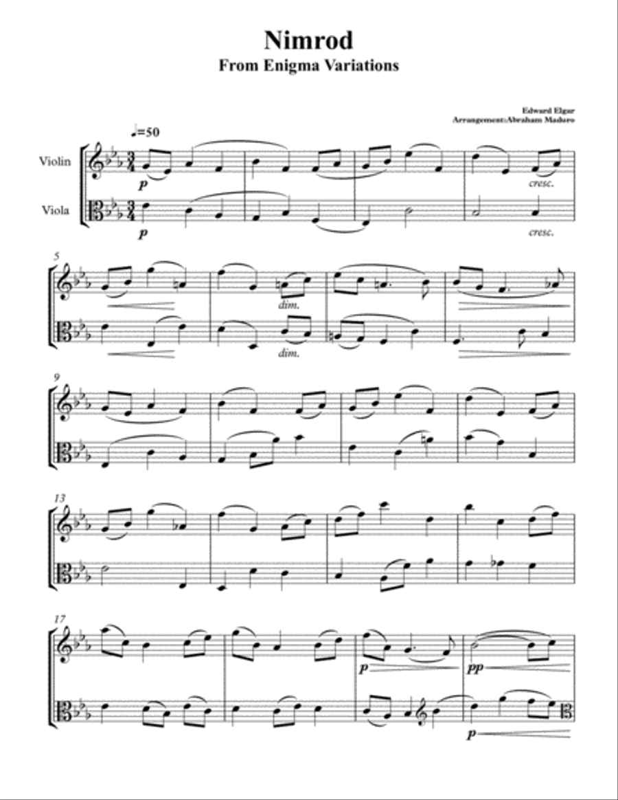 Nimrod From Enigma Variations Violin Viola Duet String Duet scores gallery preview page 2