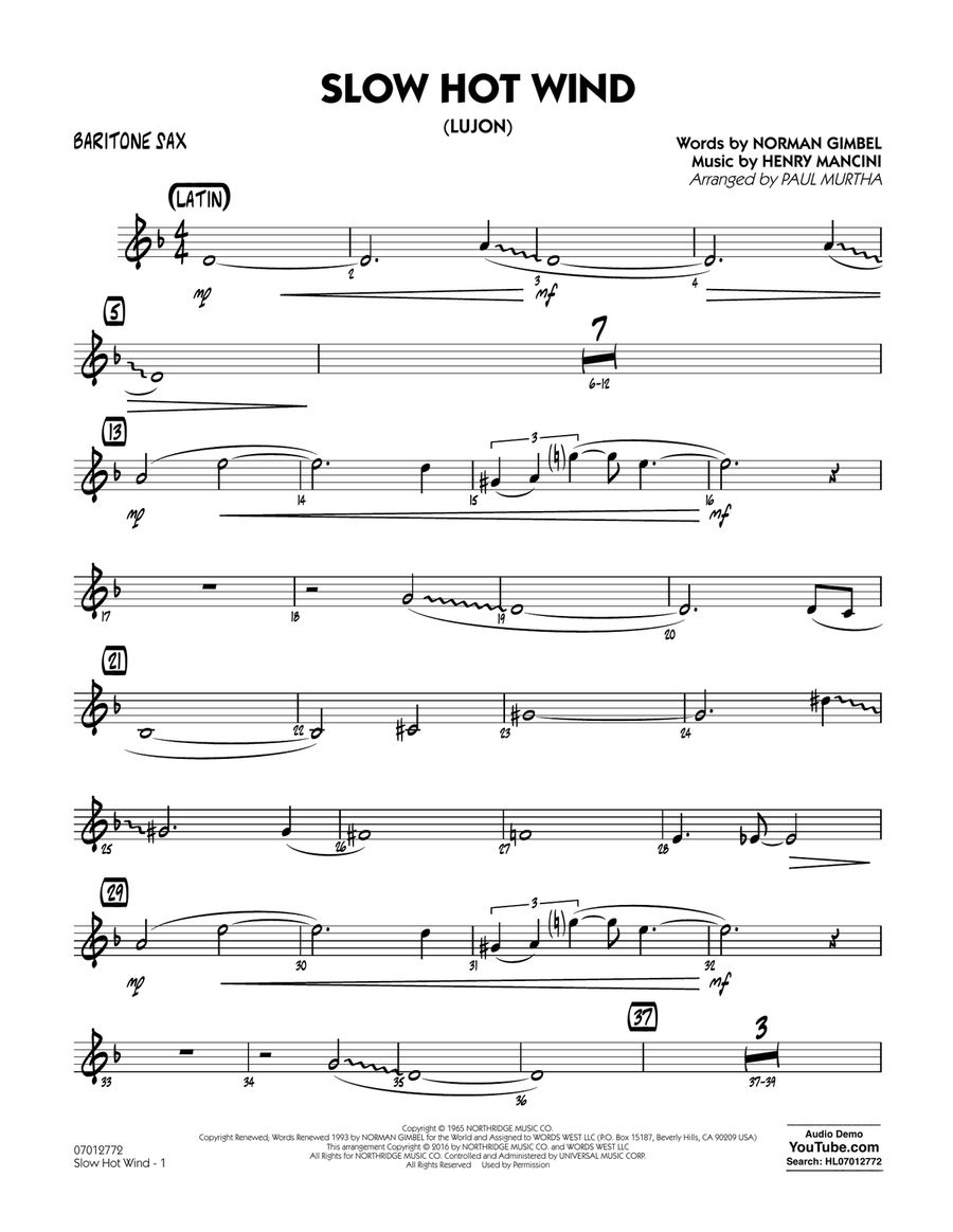 Slow Hot Wind (Lujon) - Baritone Sax Jazz Ensemble scores gallery preview page 1
