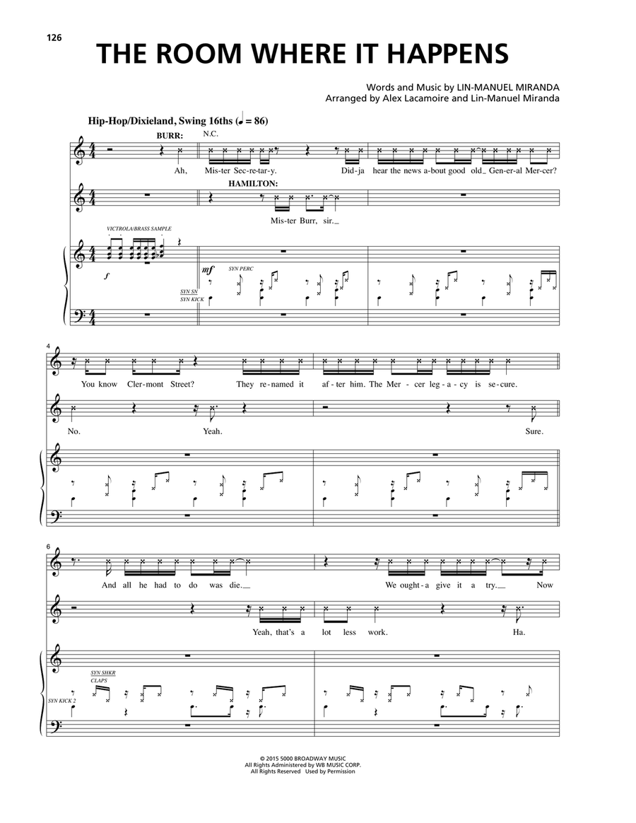 The Room Where It Happens (from Hamilton) Piano, Vocal scores gallery preview page 1