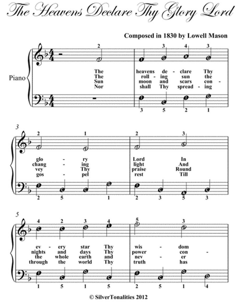 Heavens Declare Thy Glory Lord Easy Piano Sheet Music