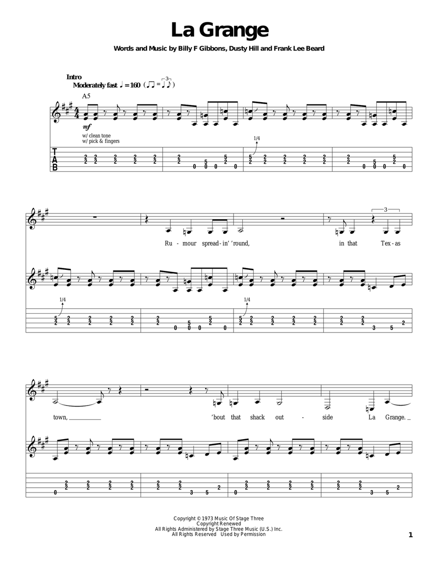La Grange La Grange Acoustic Guitar scores gallery preview page 1