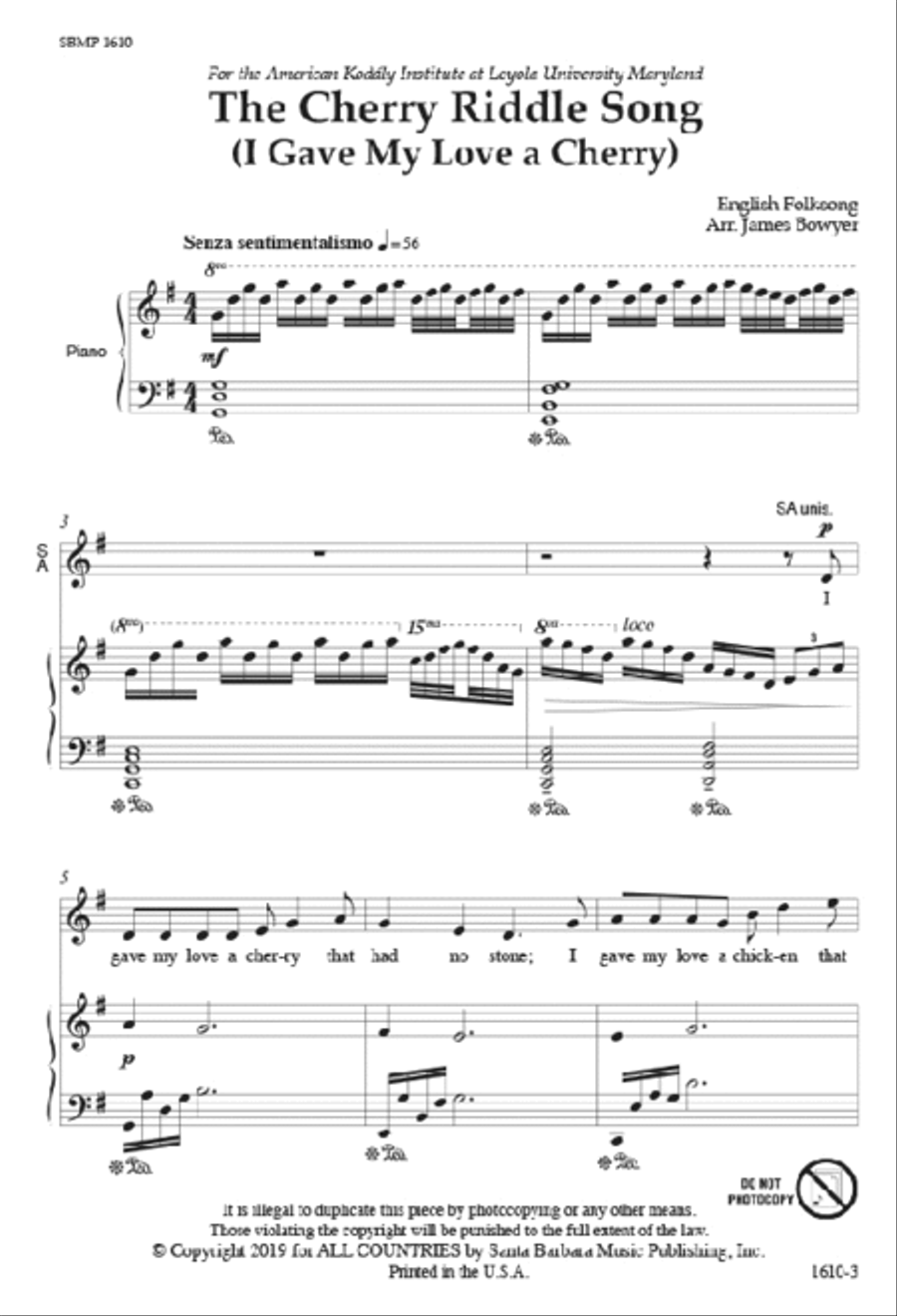 The Cherry Riddle Song - SATB octavo