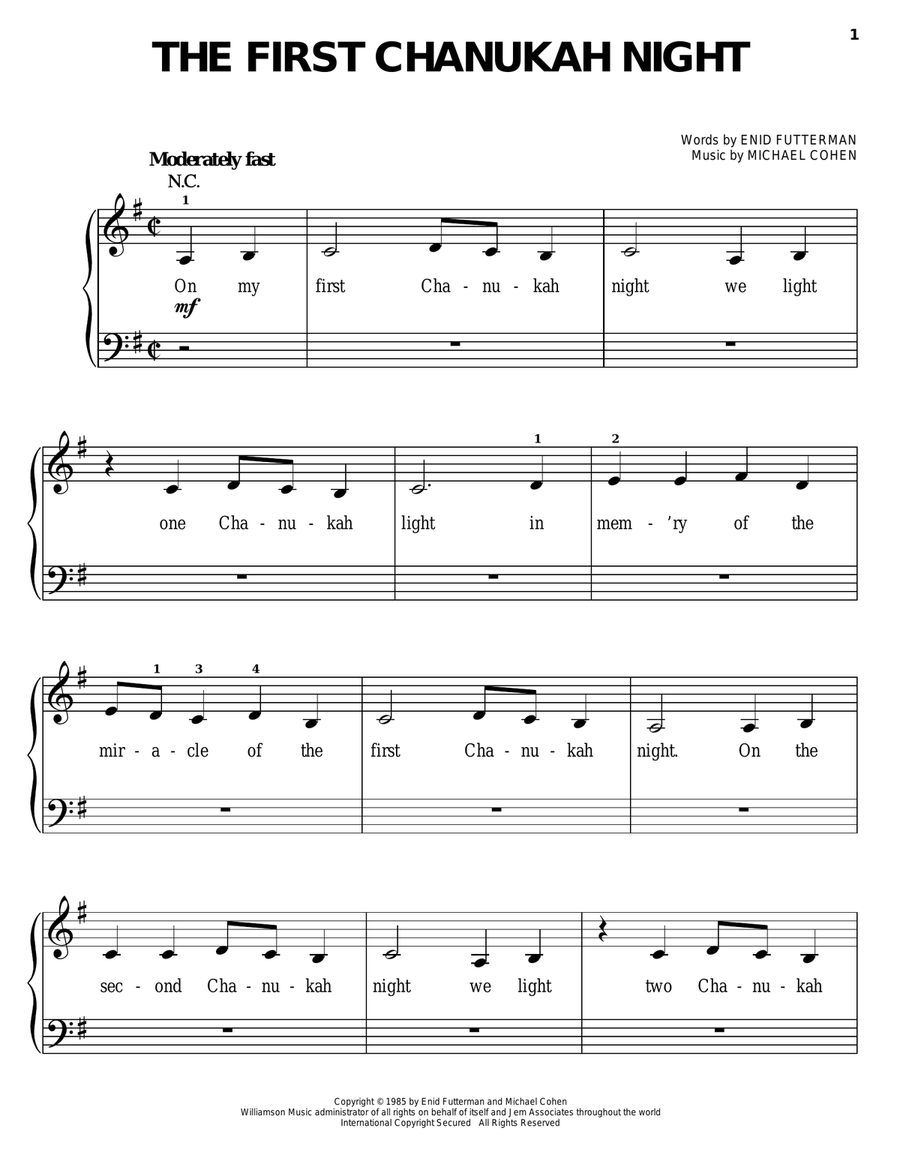 The First Chanukah Night The First Chanukah Night Easy Piano scores gallery preview page 1