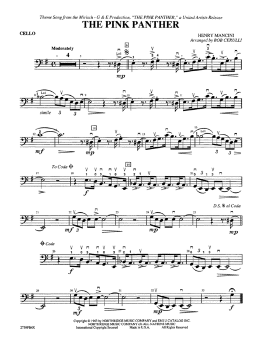 The Pink Panther: Cello The Pink Panther: Cello String Orchestra scores gallery preview page 1