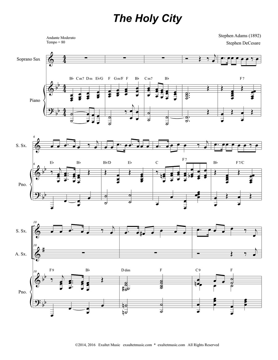 The Holy City (Duet for Soprano and Alto Saxophone) Woodwind Duet scores gallery preview page 1