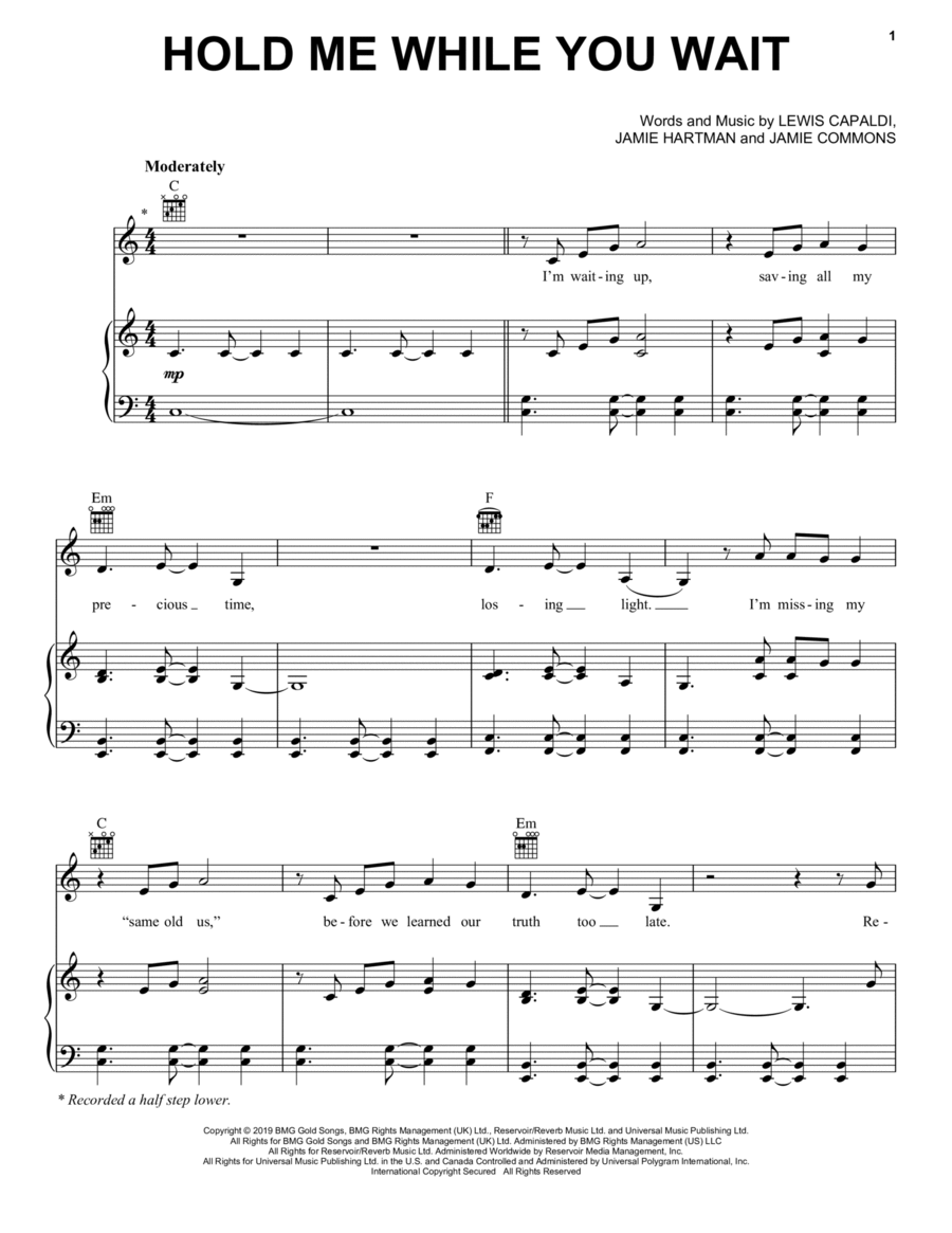Hold Me While You Wait Piano, Vocal, Guitar scores gallery preview page 1