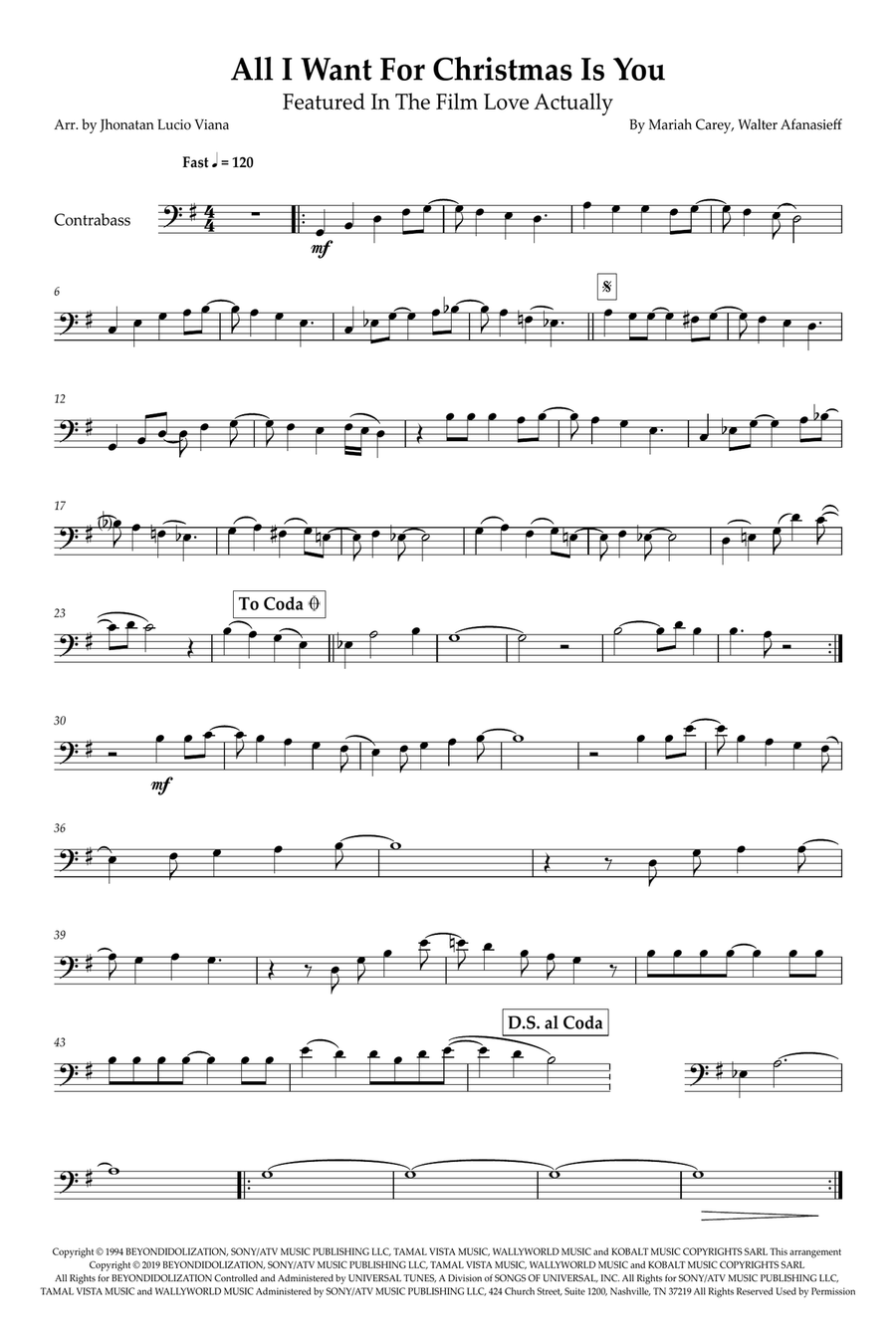 All I Want For Christmas Is You Double Bass scores gallery preview page 1