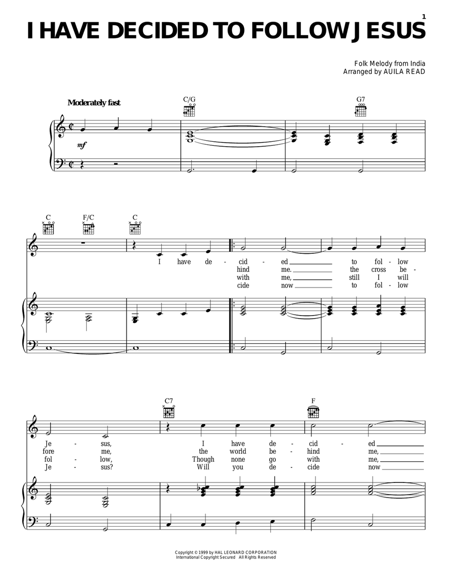 I Have Decided To Follow Jesus Piano, Vocal, Guitar scores gallery preview page 1
