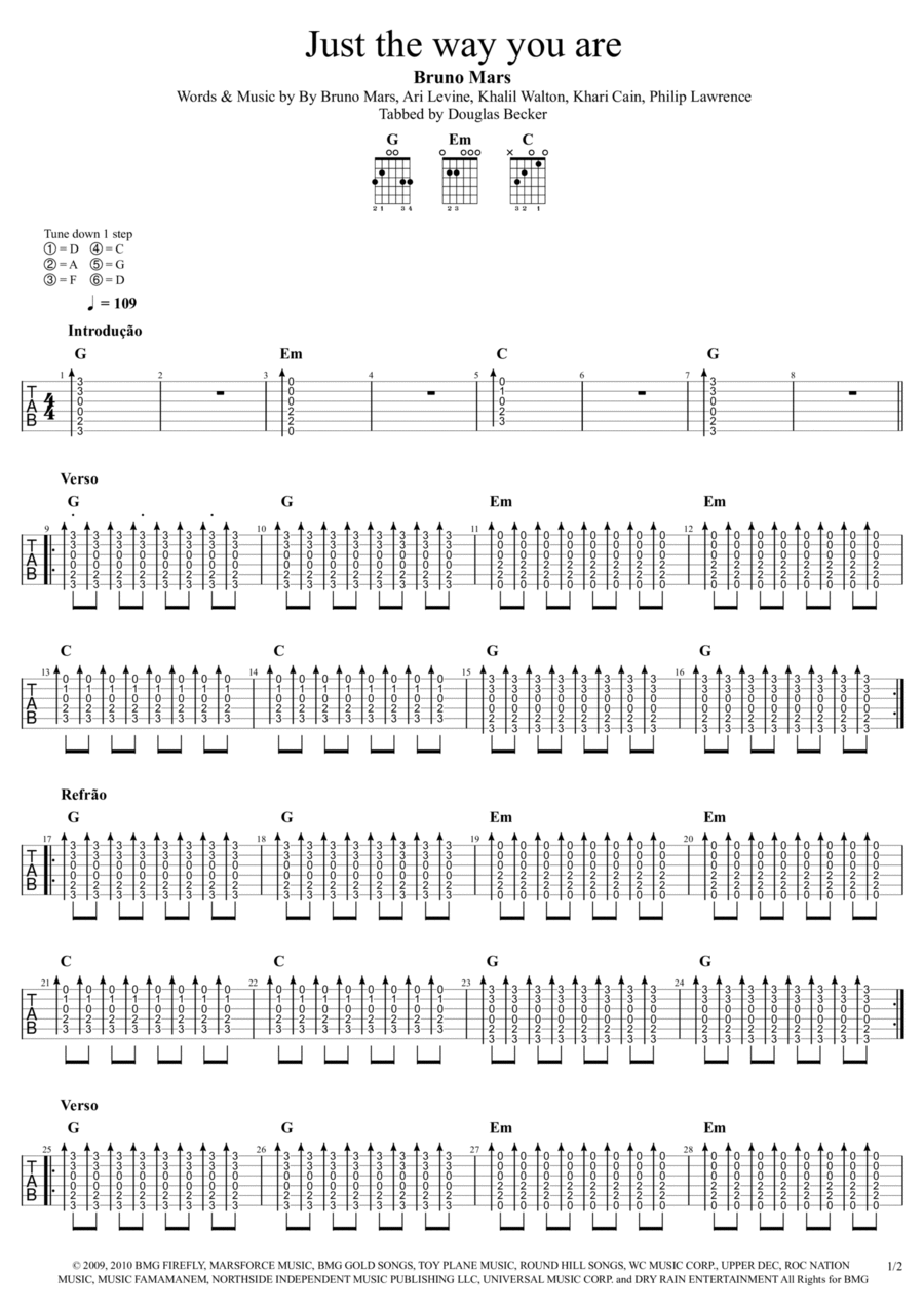 Just The Way You Are Guitar Tablature scores gallery preview page 1