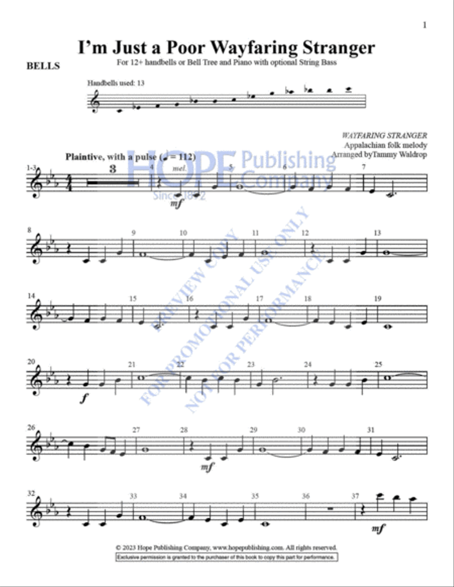 I'm Just a Poor Wayfaring Stranger I'm Just a Poor Wayfaring Stranger Handbell Choir scores gallery preview page 14