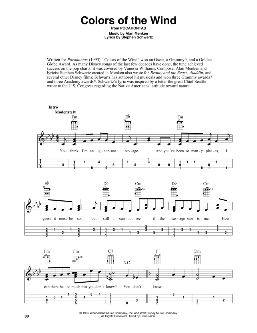 Colors Of The Wind (from Pocahontas) (arr. Fred Sokolow) Ukulele scores gallery preview page 1