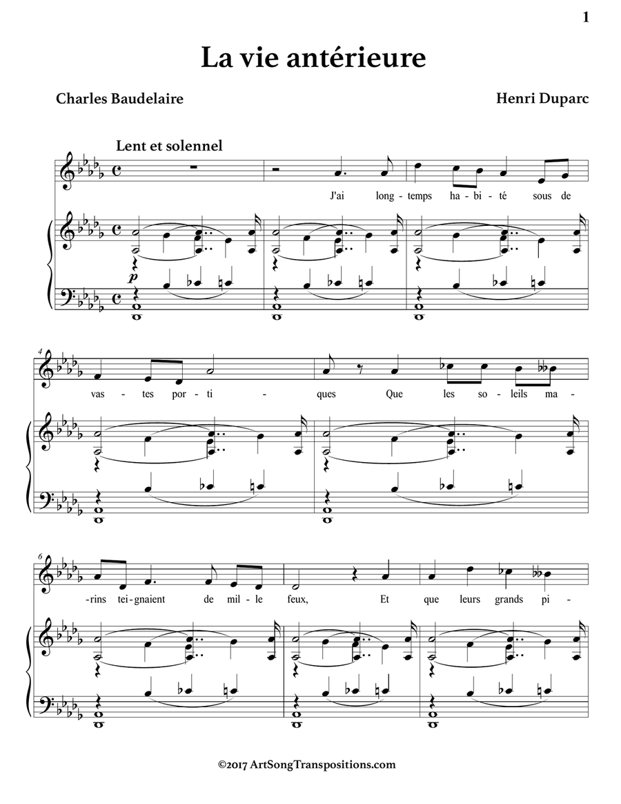 DUPARC: La vie antérieure (transposed to D-flat major)
