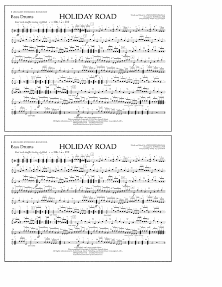 Holiday Road (from National Lampoon's Vacation) (arr. Tom Wallace) - Bass Drums Marching Band scores gallery preview page 1