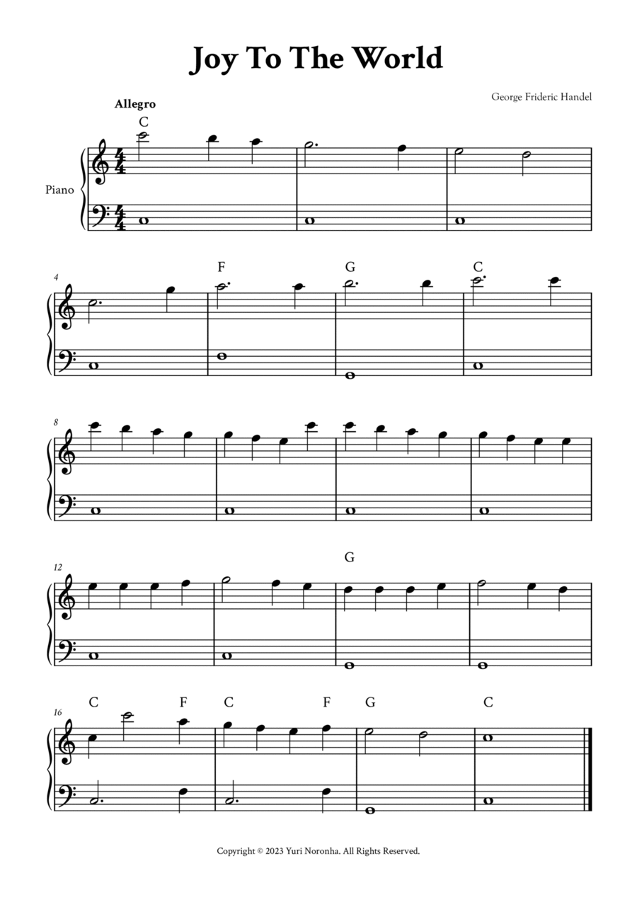 Joy To The World - Easy Piano in C (with Chords) Easy Piano scores gallery preview page 1