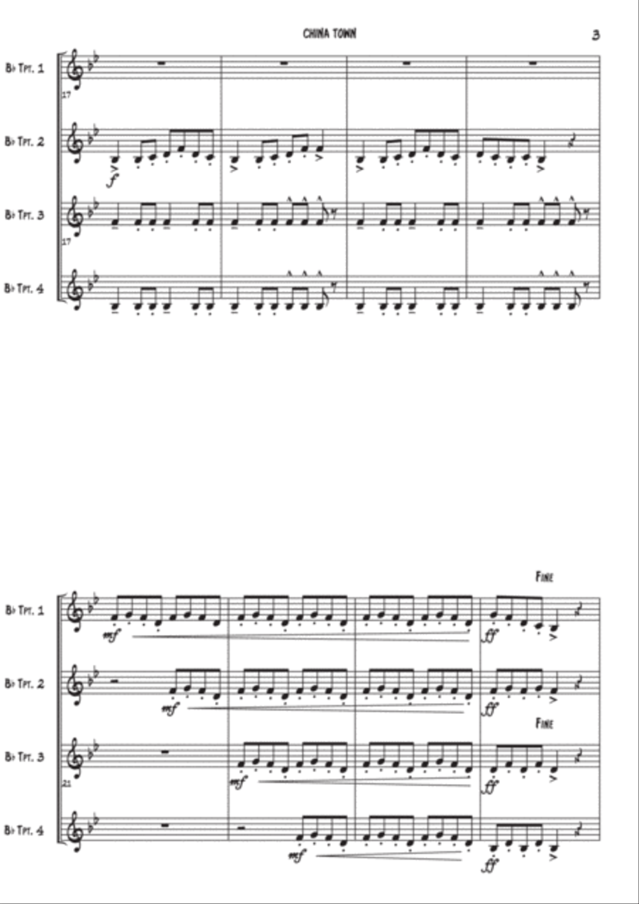 China Town - Trumpet Quartet Brass Quartet scores gallery preview page 3
