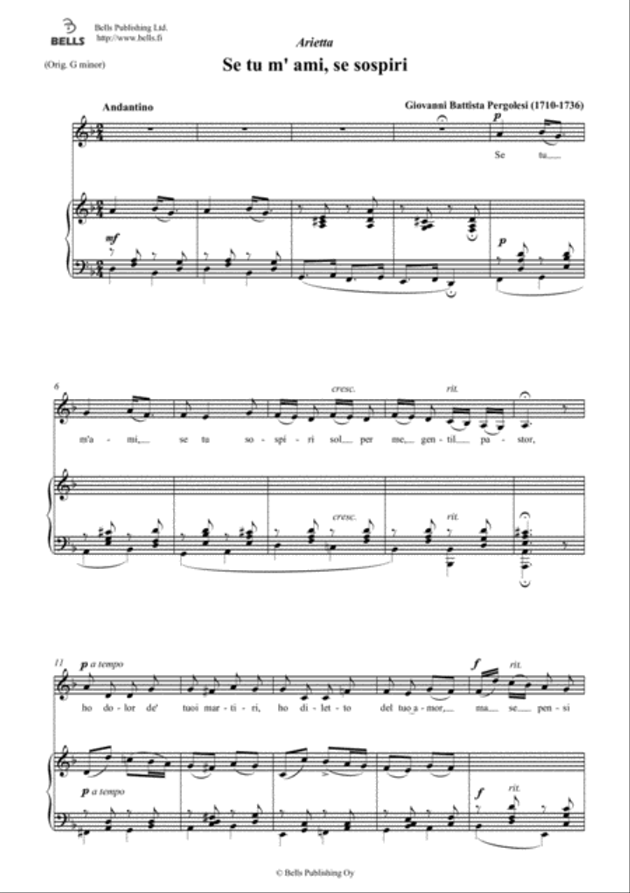 Se tu m'ami, se sospiri (D minor) Voice Solo scores gallery preview page 1
