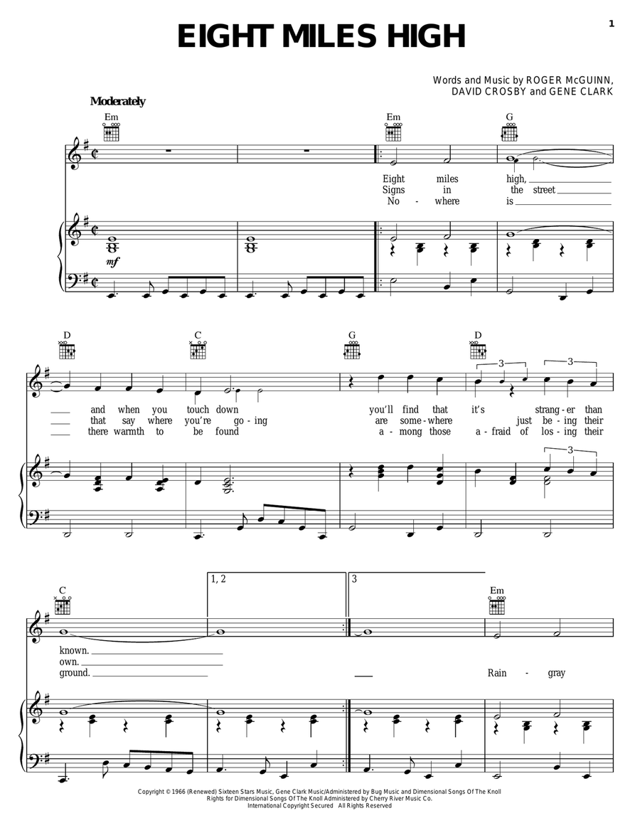 Eight Miles High Piano, Vocal, Guitar scores gallery preview page 1